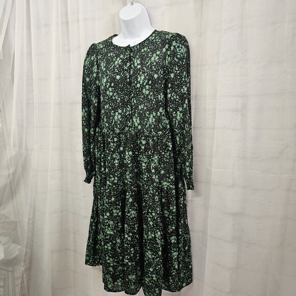 Zara Green Black Floral Peasant Dress Boho Midi S - Picture 5 of 9